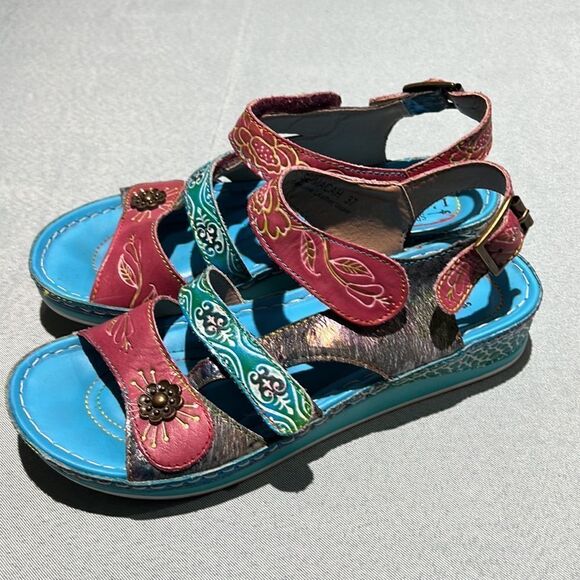 L’ARTISTE by Spring Step leather sandals with multiple straps Size 37 B32 - Picture 9 of 11